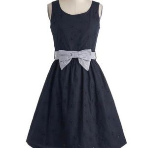 Modcloth “Work York Way Up” Blue Eyelet Dress